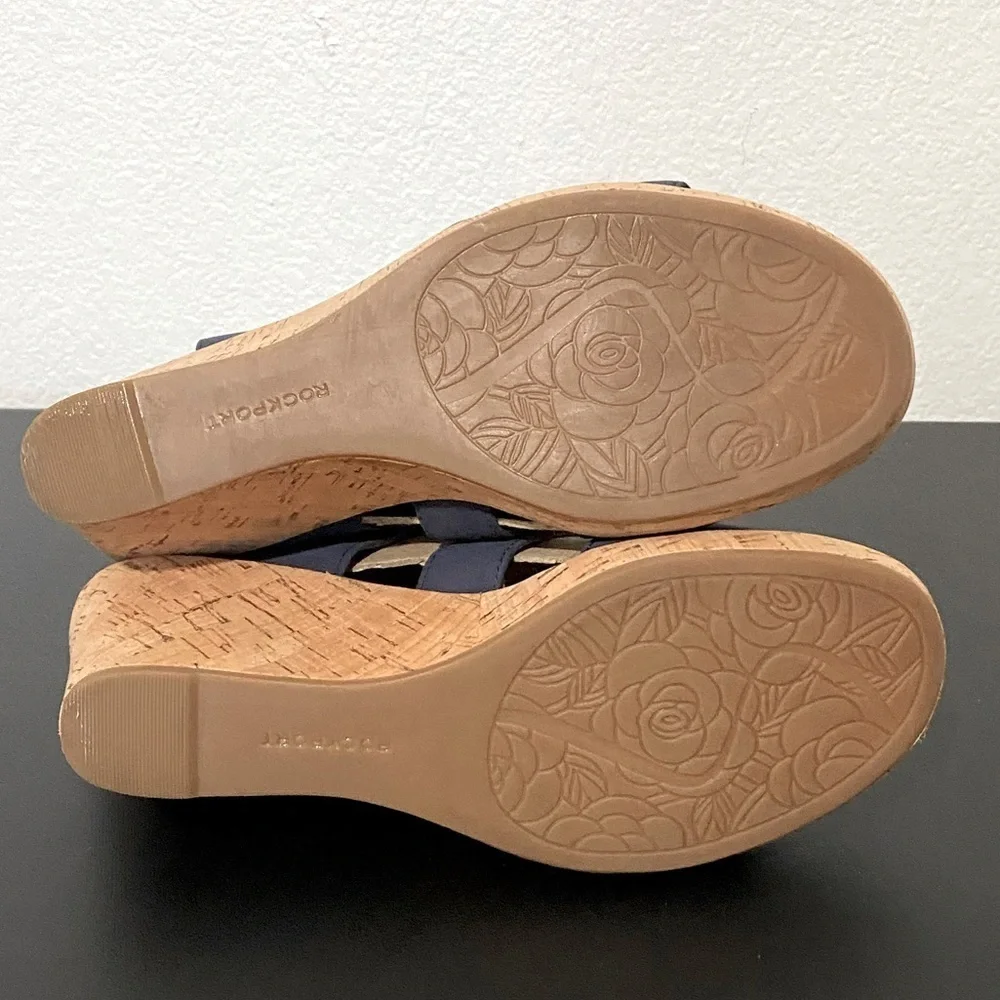 Rockport New Briah Platform Wedge Heel Sandals Size 10 Nubuck Leather Blue